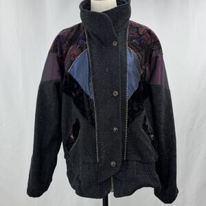 Vintage 80s Karizma East Jacket Coat 80s Colorblock Wool Silk Velvet L Large
